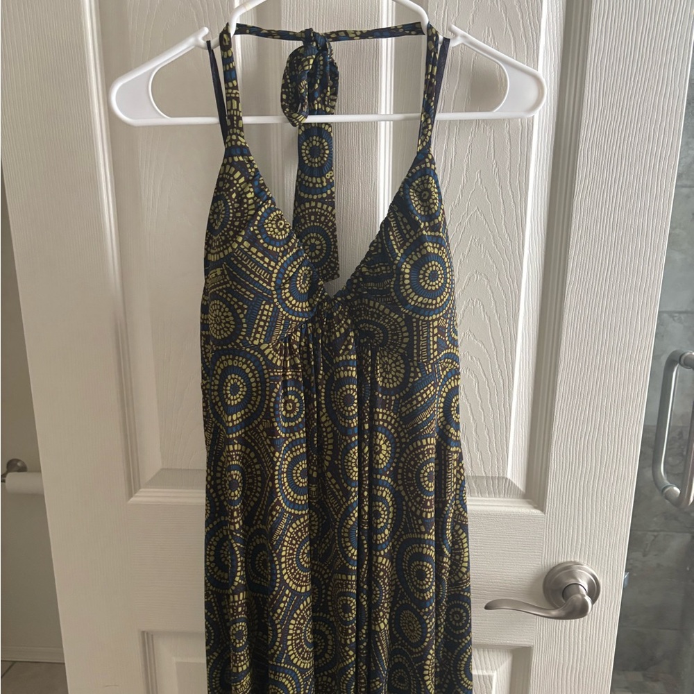 London Times Patterned Dress in Blue and Green